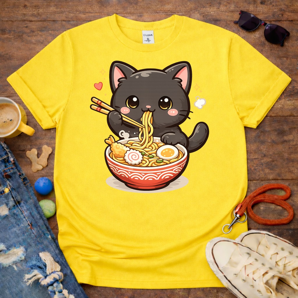 Cute Cat eating noodles T-Shirt