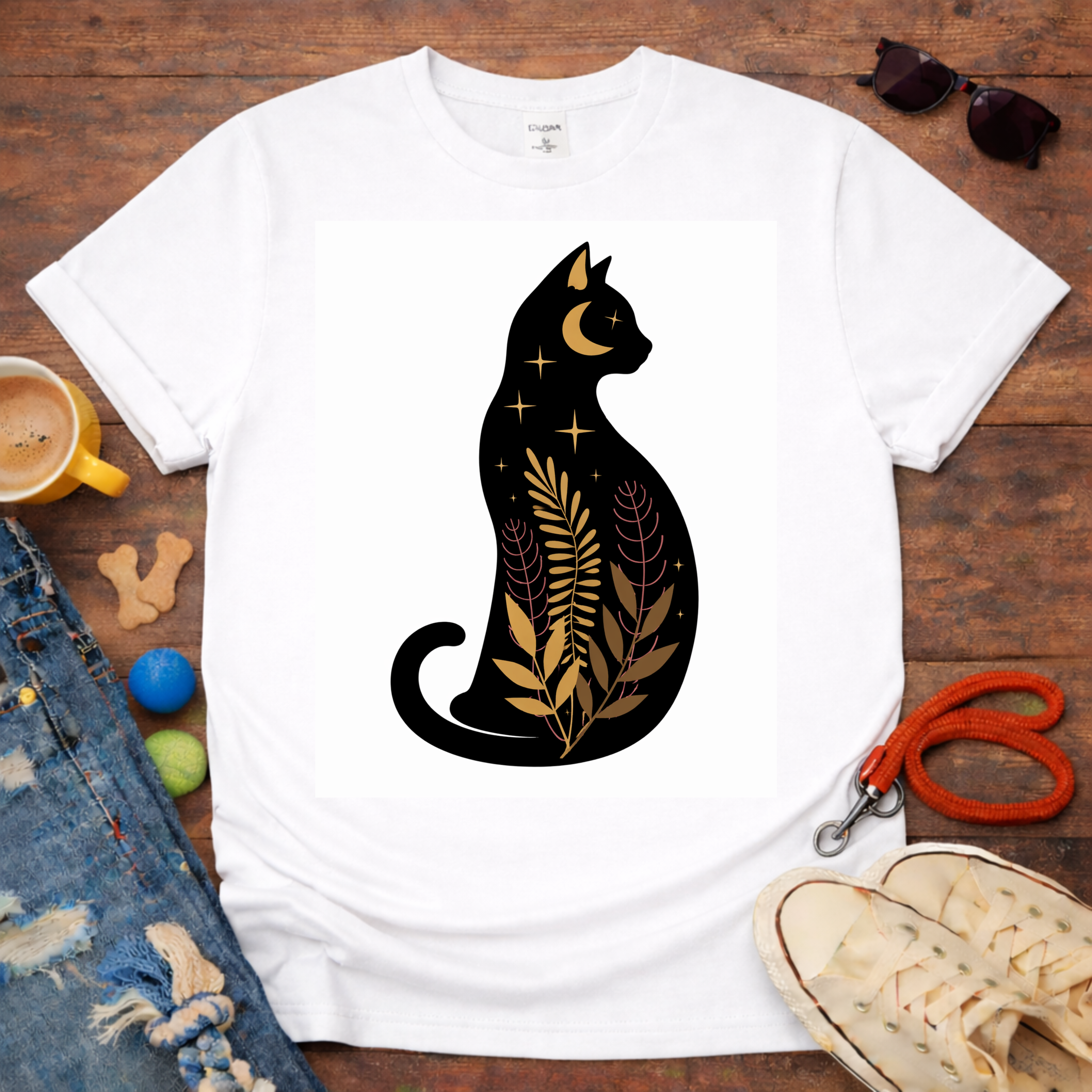 Floral Black Cat T-Shirt
