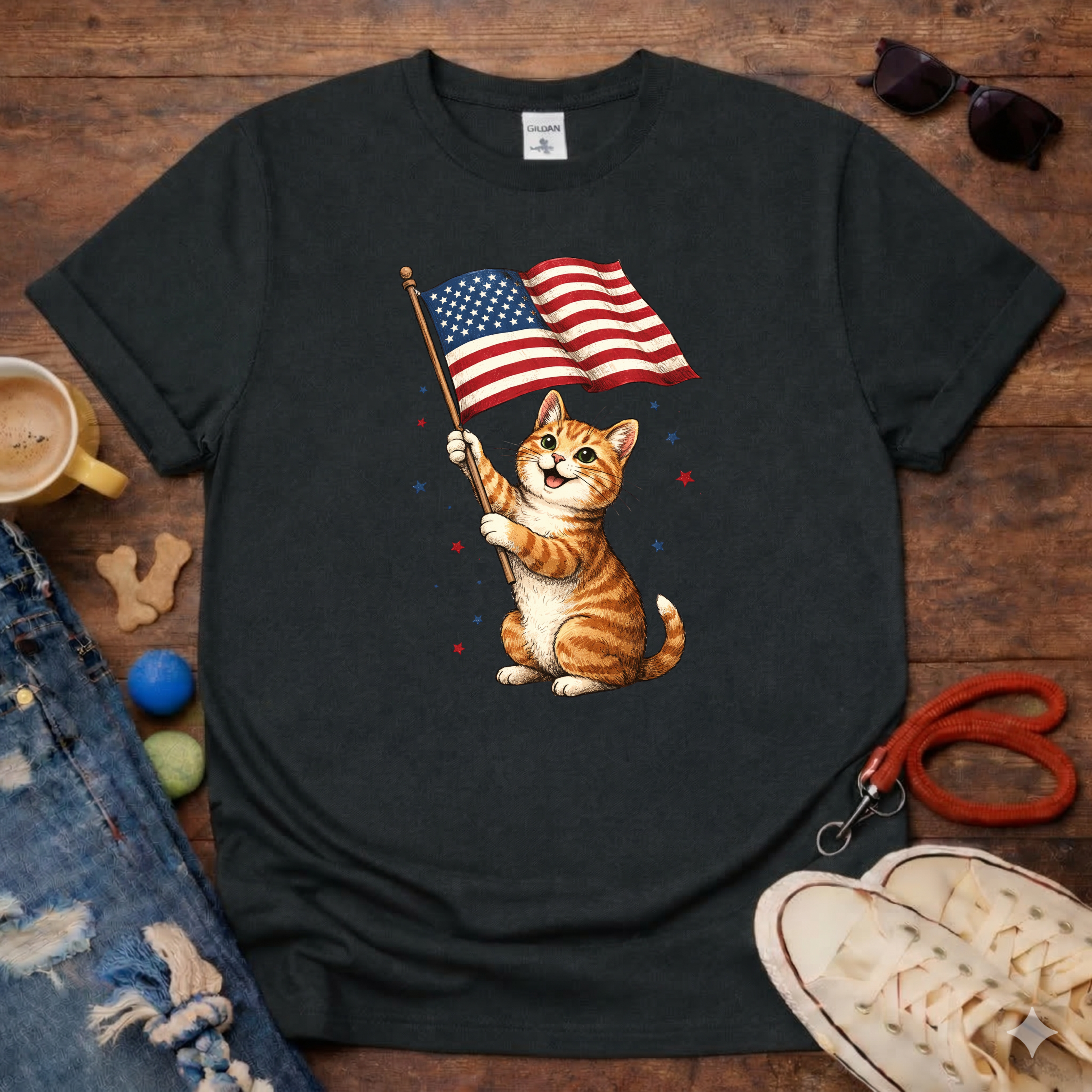 Cat Waving Flag T-Shirt