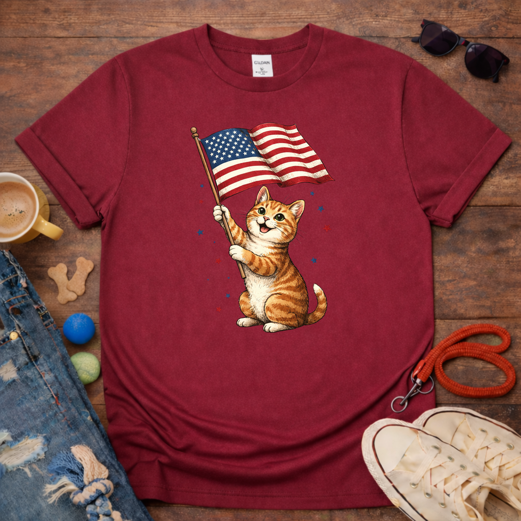 Cat Waving Flag T-Shirt