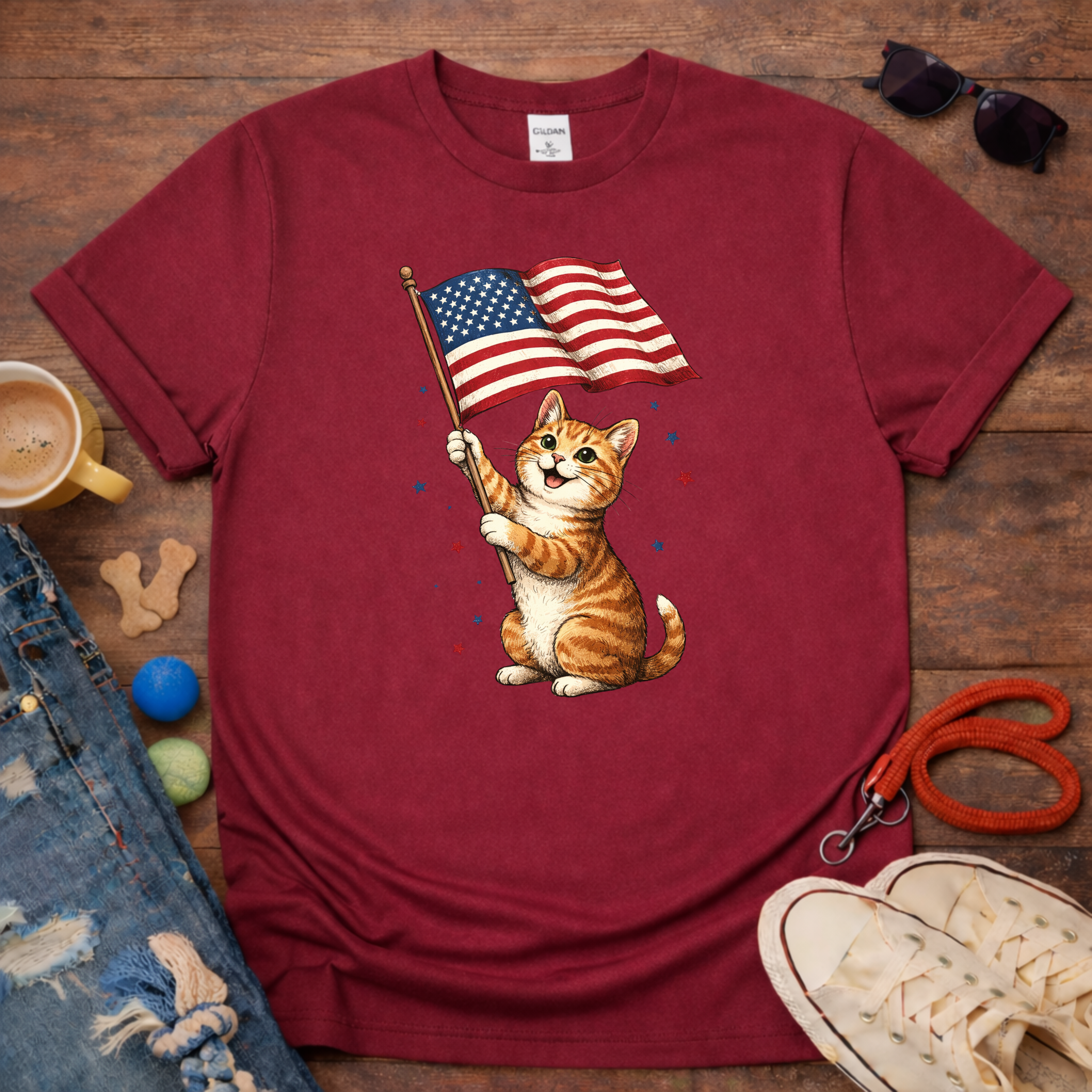 Cat Waving Flag T-Shirt