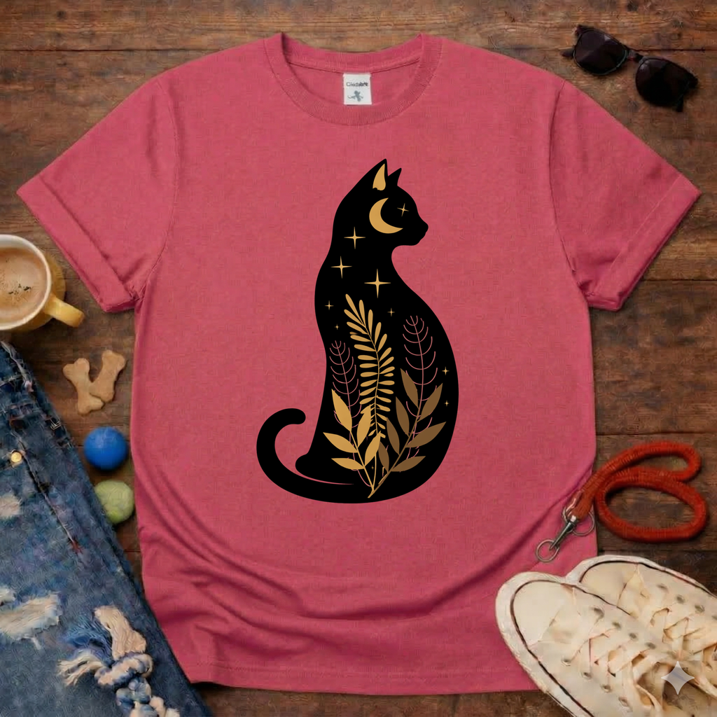 Floral Black Cat T-Shirt