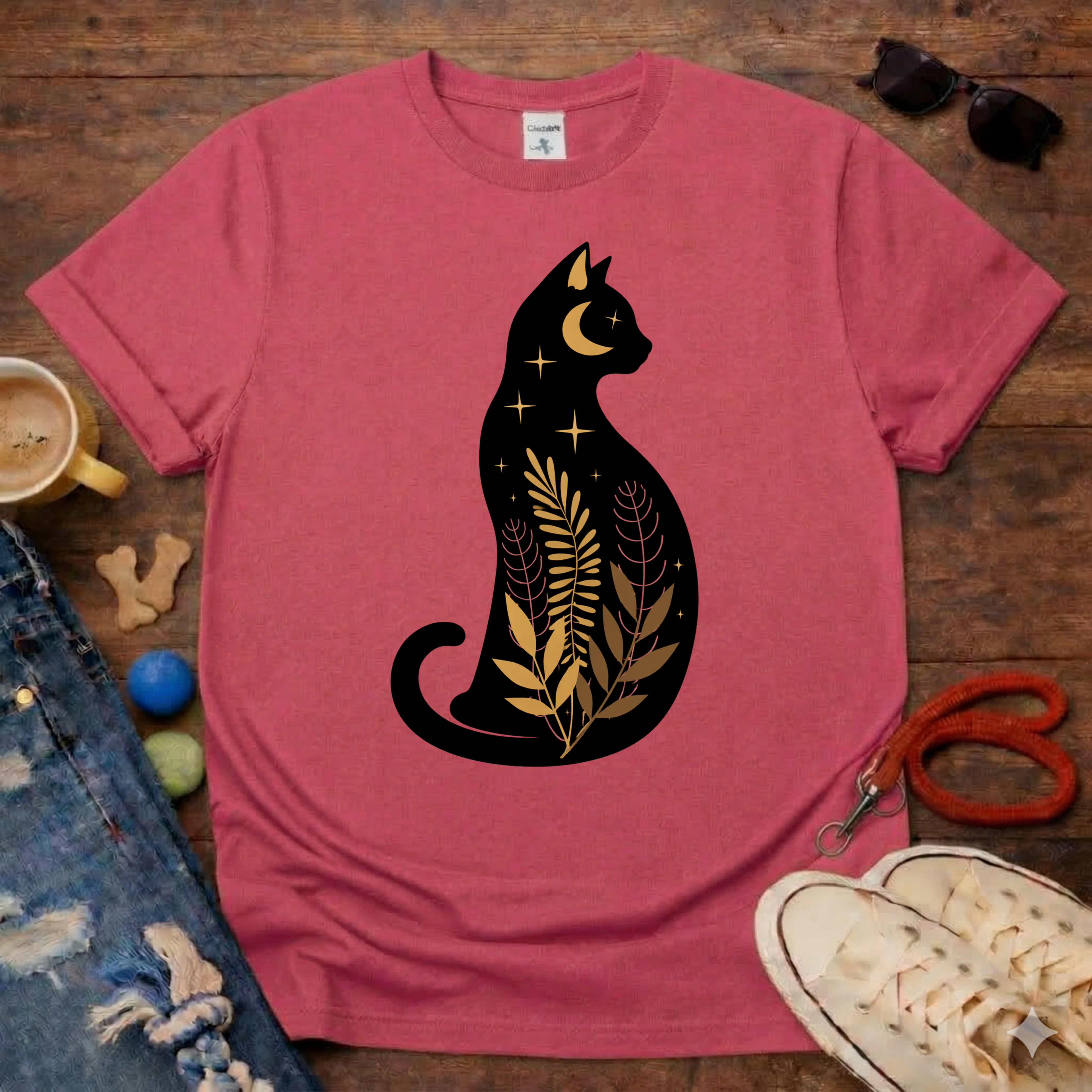 Floral Black Cat T-Shirt