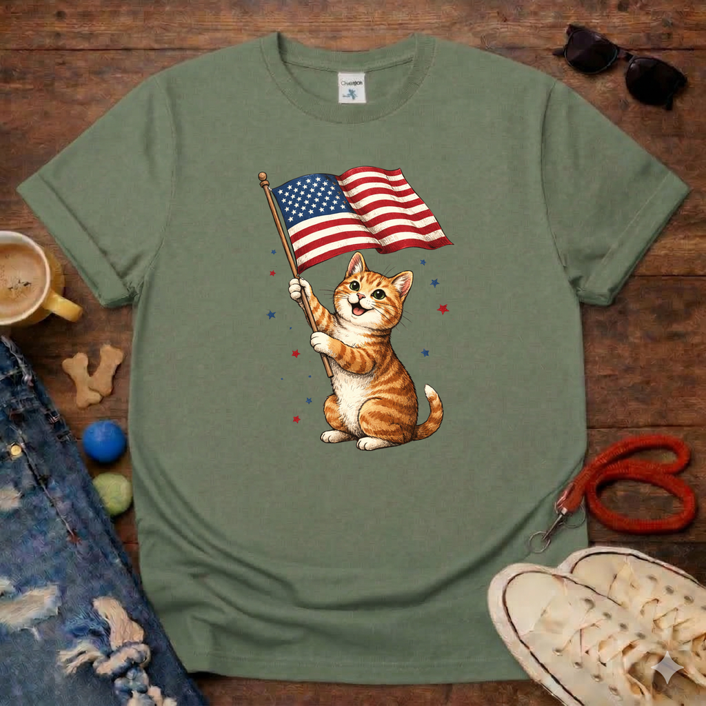Cat Waving Flag T-Shirt