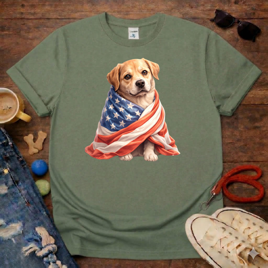 Dog in USA Flag T-Shirt