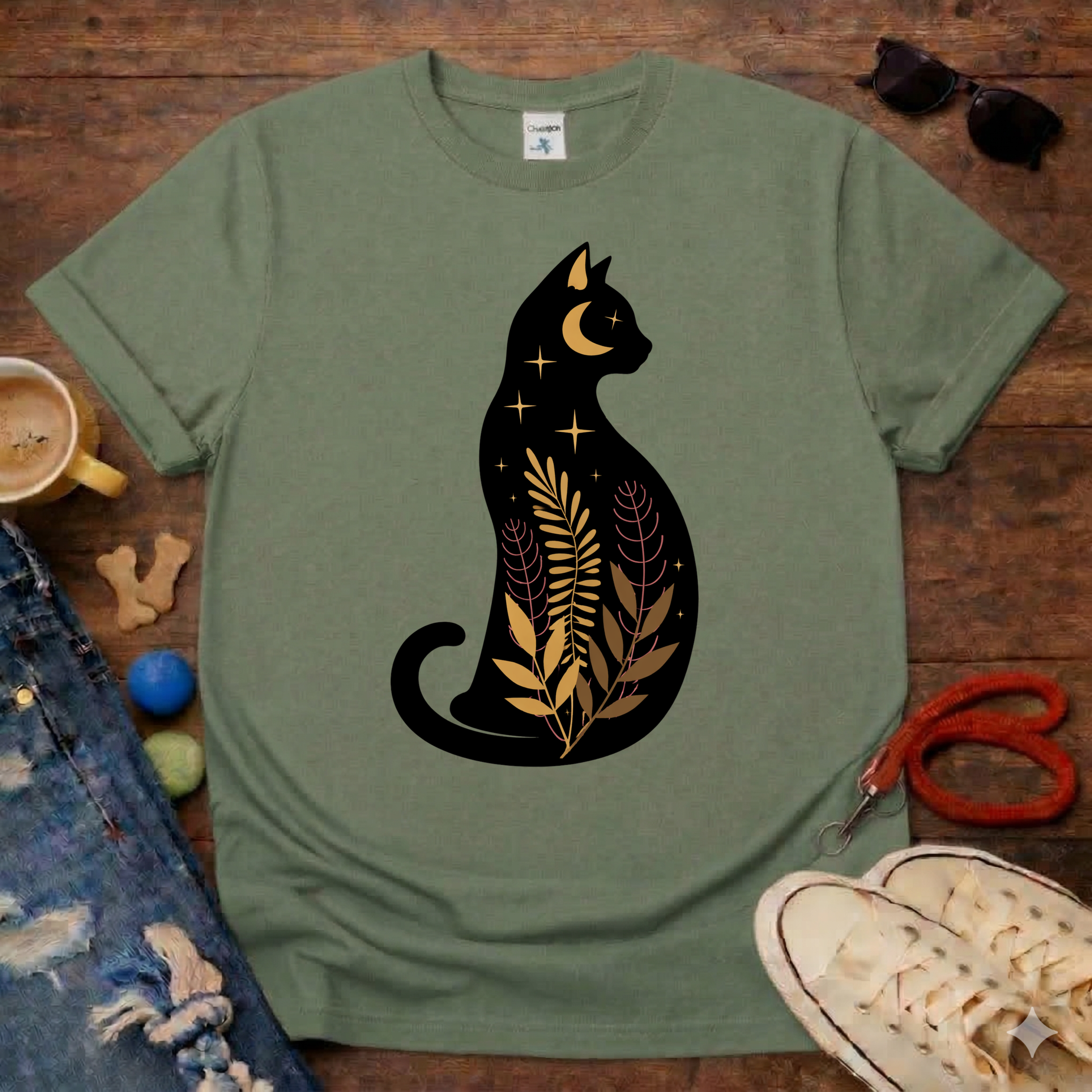 Floral Black Cat T-Shirt