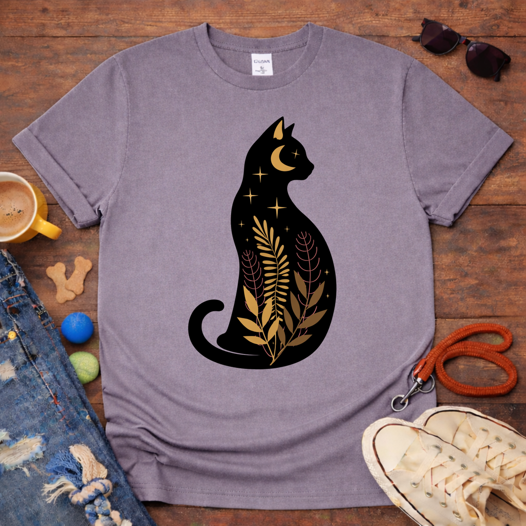 Floral Black Cat T-Shirt