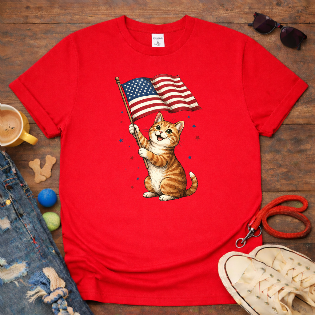 Cat Waving Flag T-Shirt