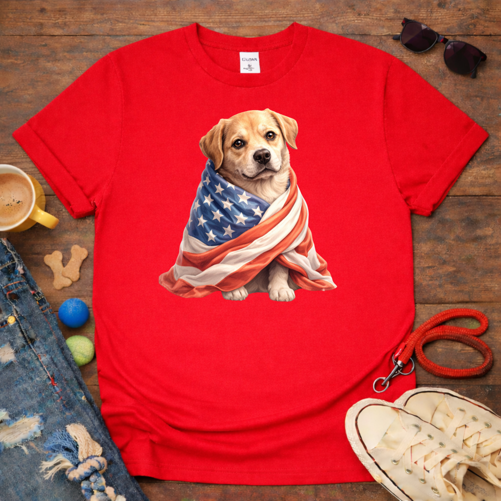 Dog in USA Flag T-Shirt