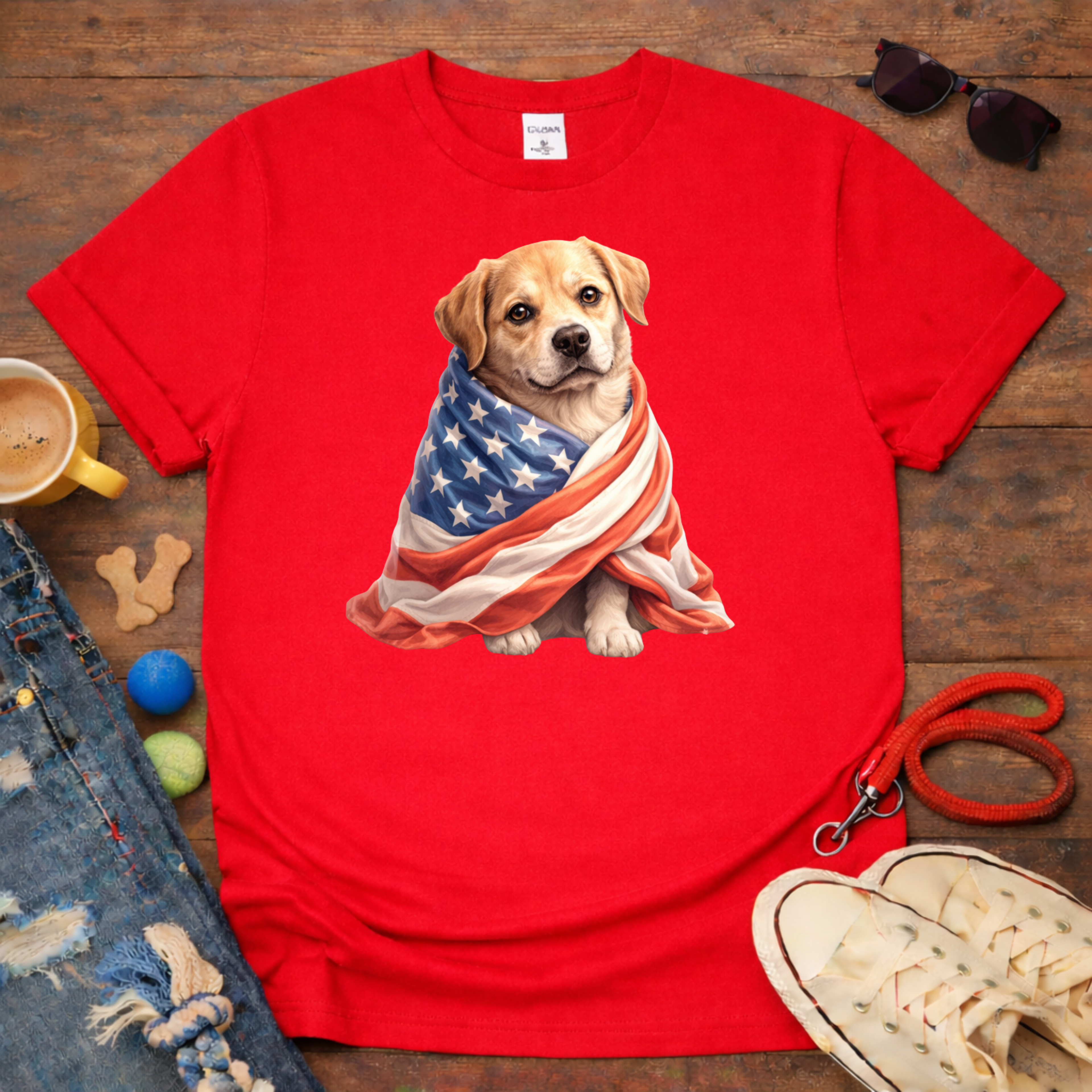 Dog in USA Flag T-Shirt