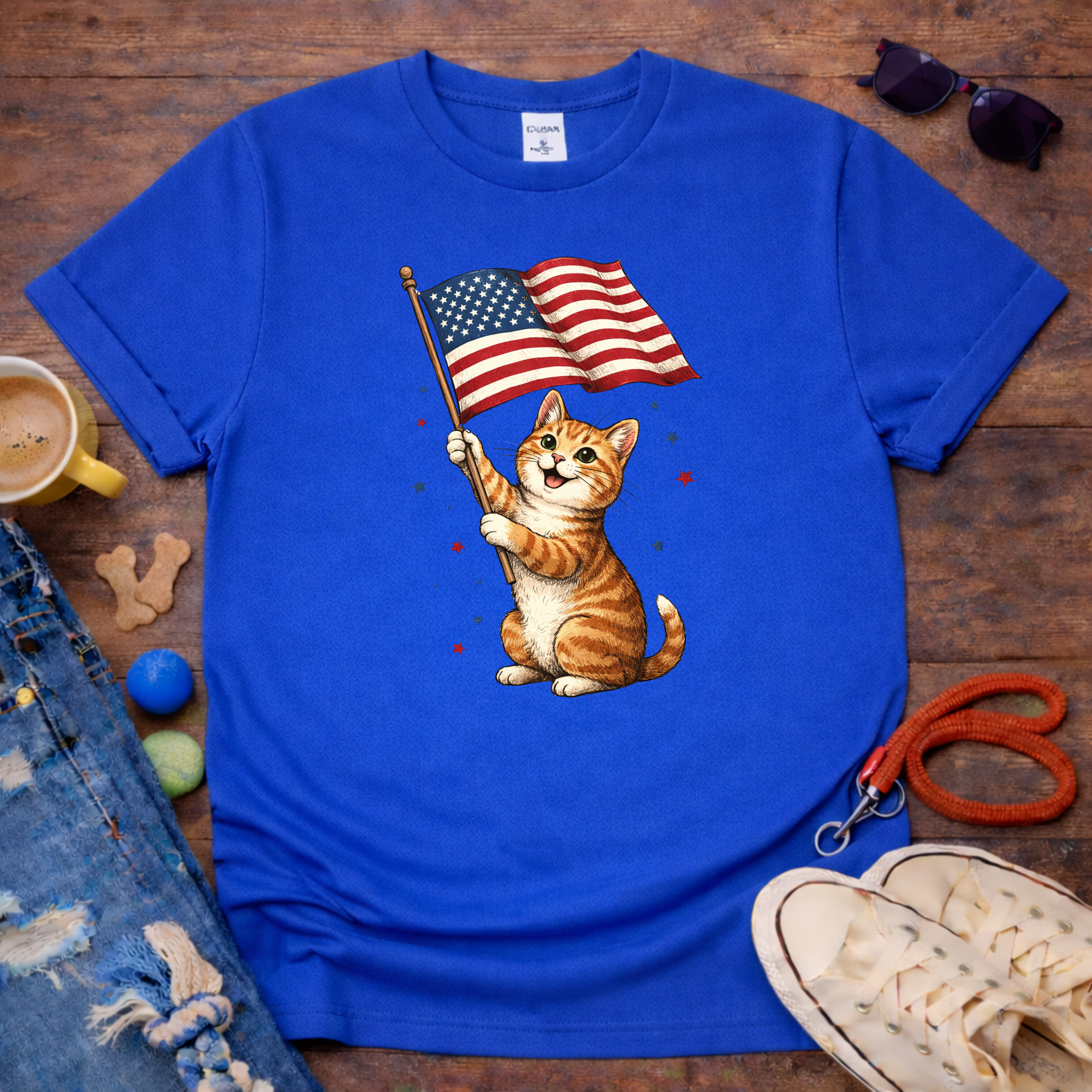 Cat Waving Flag T-Shirt