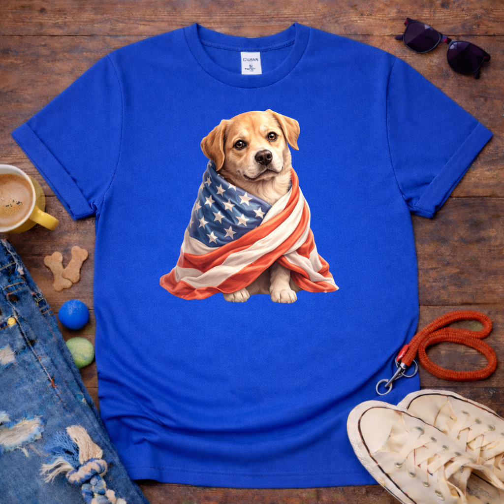 Dog in USA Flag T-Shirt