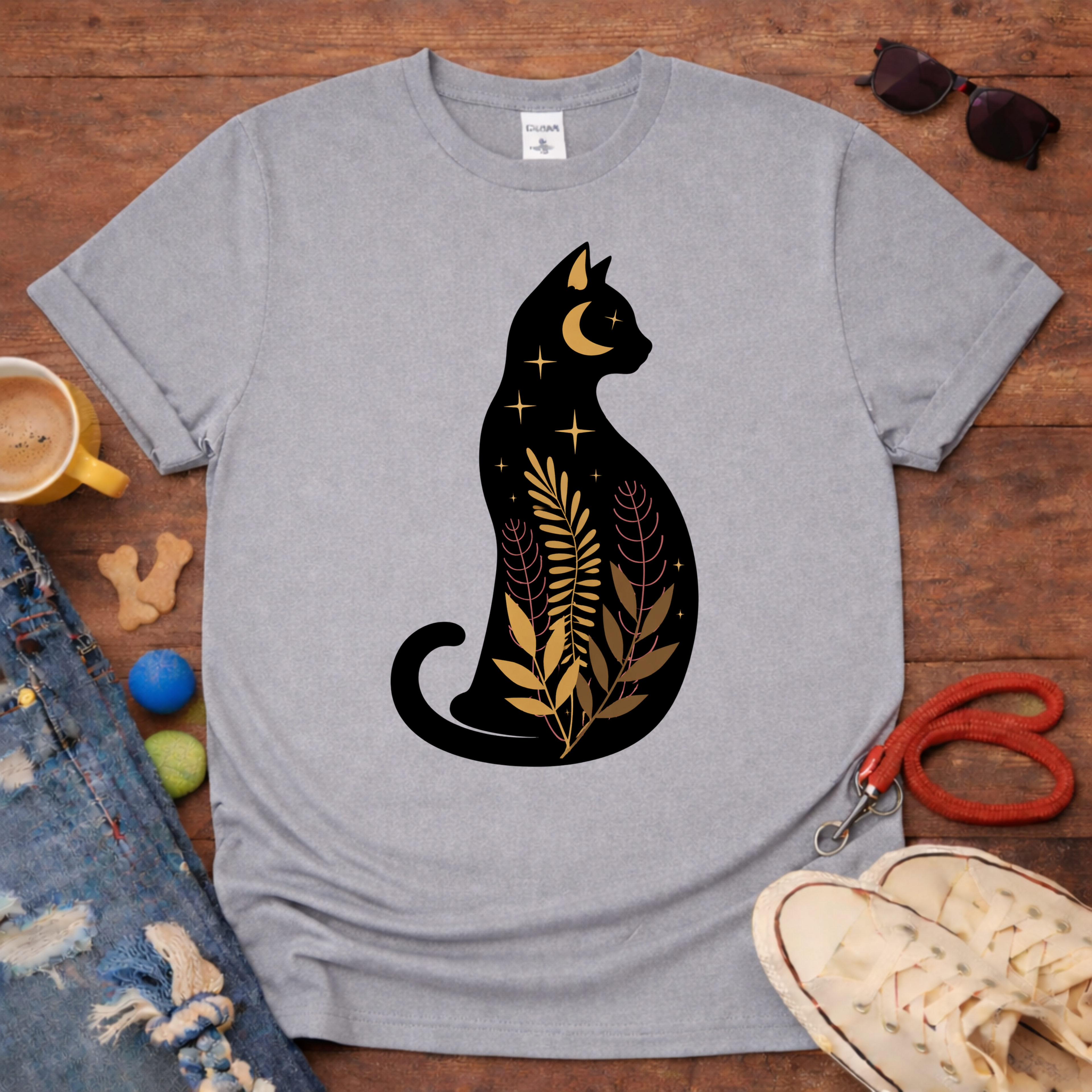 Floral Black Cat T-Shirt