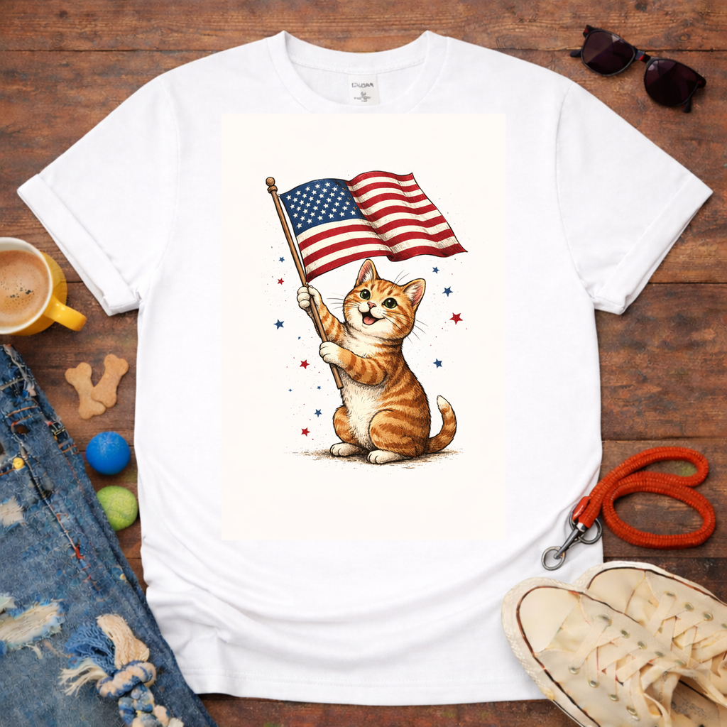 Cat Waving Flag T-Shirt