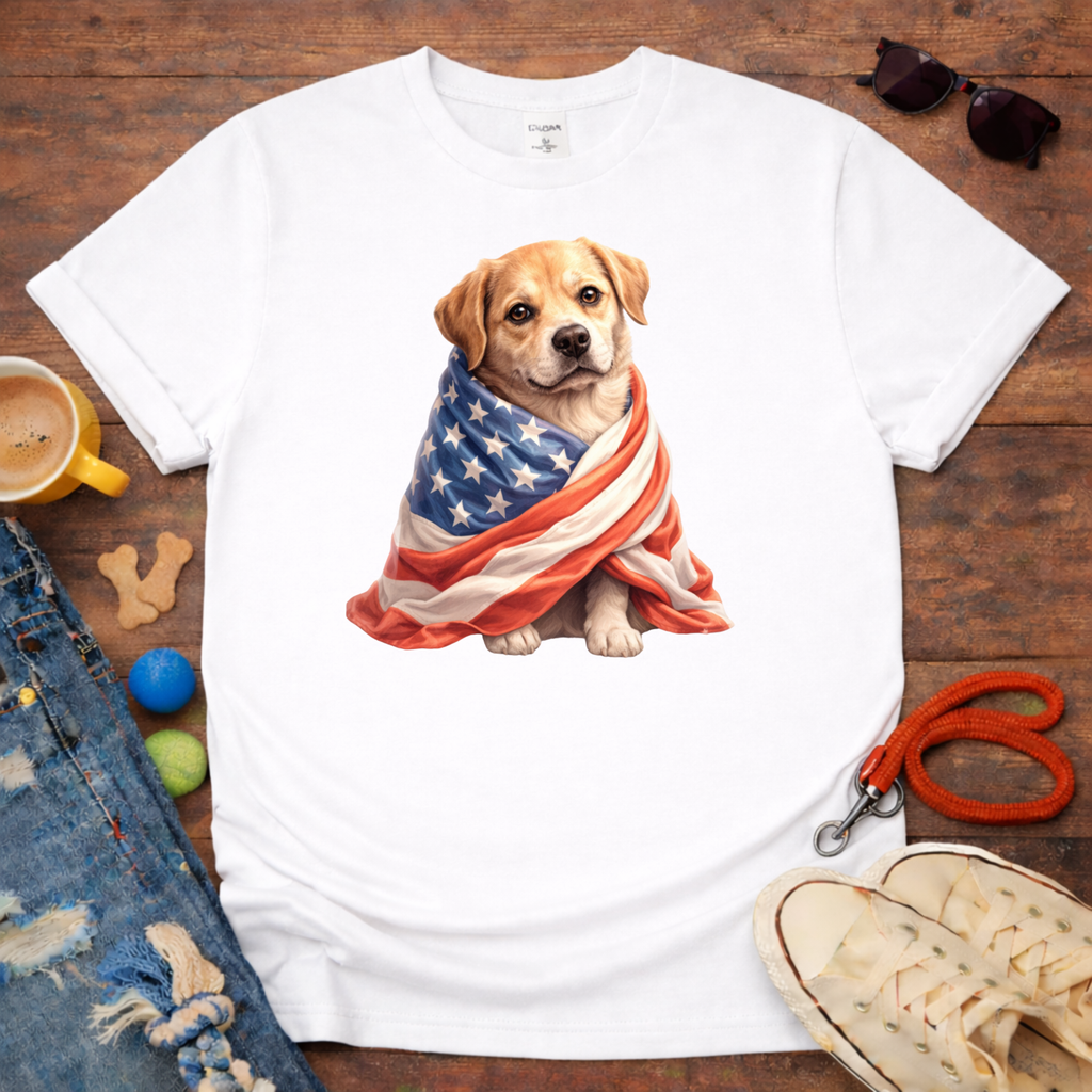 Dog in USA Flag T-Shirt